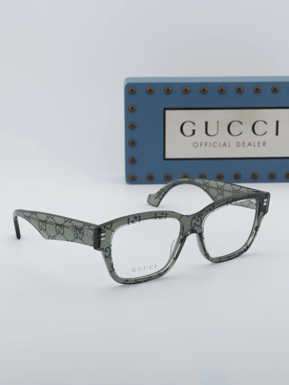 Gucci GG1428O 012 Square Eyeglasses 55mm - Grey with GG Pattern